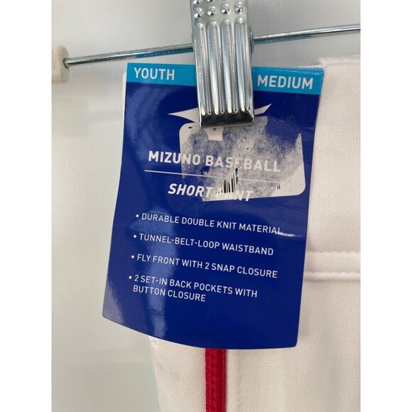 Mizuno Short Baseball Pant Youth M White Red Polyester Athleisure Sportswear NEW - Picture 4 of 11